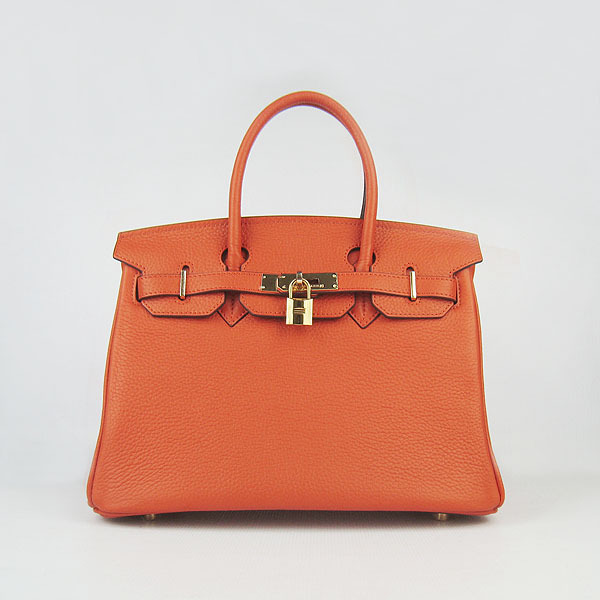 Replica Hermes Birkin 30CM Togo Leather Bag Orange 6088 On Sale - Click Image to Close